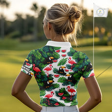 Load image into Gallery viewer, Funny Womens Golf Polo Shirt Custom Floral Tropical Pattern Flamingo Golf Shirts For Ladies NHN0193
