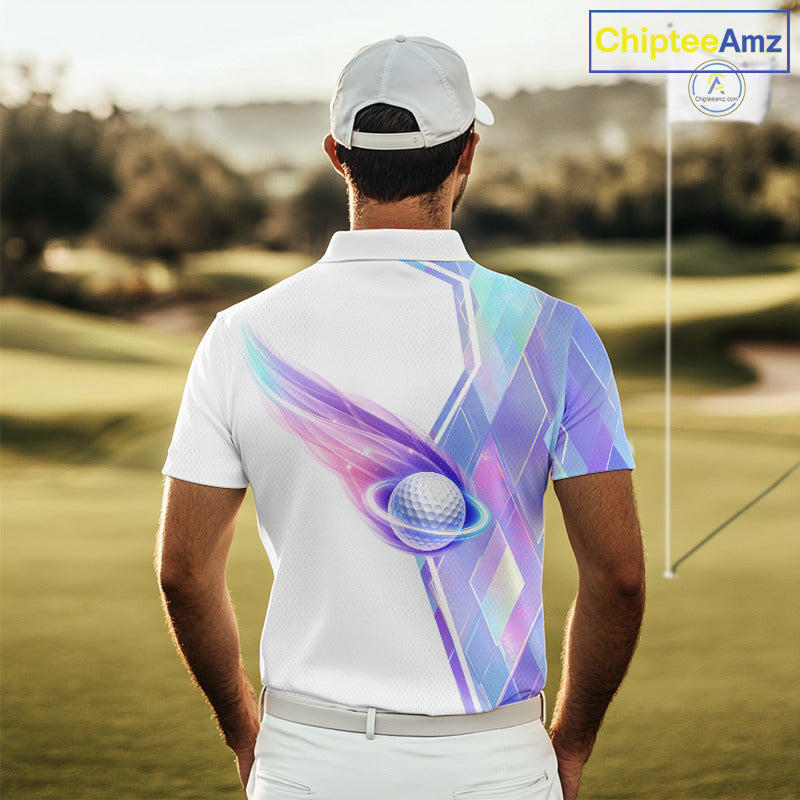 Mens Golf Polo Shirt Violet Square Plaid Pattern Custom Golf Ball Golf Tops For Men NHN0204