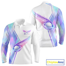 Load image into Gallery viewer, Long Sleeve Golf Polo Shirt Violet Square Plaid Pattern Custom Golf Ball Golf Tops For Men NHN0204