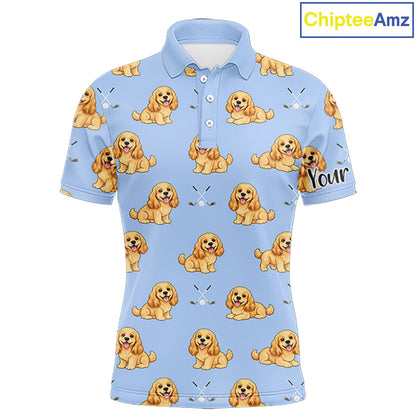 Funny Cocker Spaniel Mens Golf Polo Shirt Custom Blue Pattern Team Mens Golf Tops, Dog Lover Gift Nhn0210