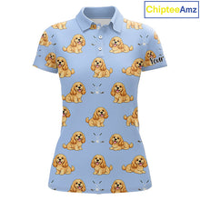 Load image into Gallery viewer, Funny Cocker Spaniel Womens Golf Polo Shirt Custom Blue Pattern Team Ladies Golf Tops, Dog Lover Gift Nhn0210