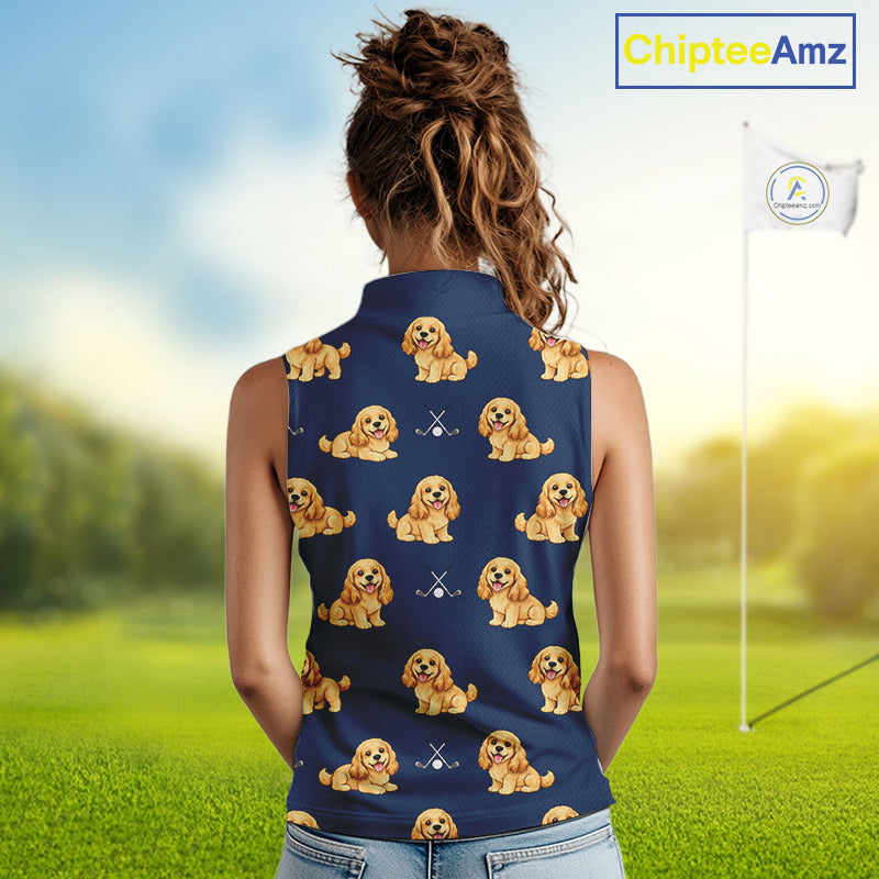 Womens Sleeveless Golf Polo Shirt Custom Funny Cocker Spaniel Team Ladies Golf Tops, Dog Lover Gift NHN0210