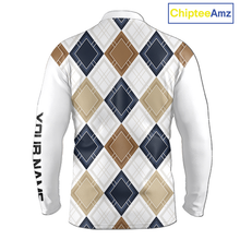 Load image into Gallery viewer, Plaid Long Sleeve Golf Polo Shirt Custom Retro Argyle Pattern Team Golf Tops, Vintage Golf Gift NHN0216