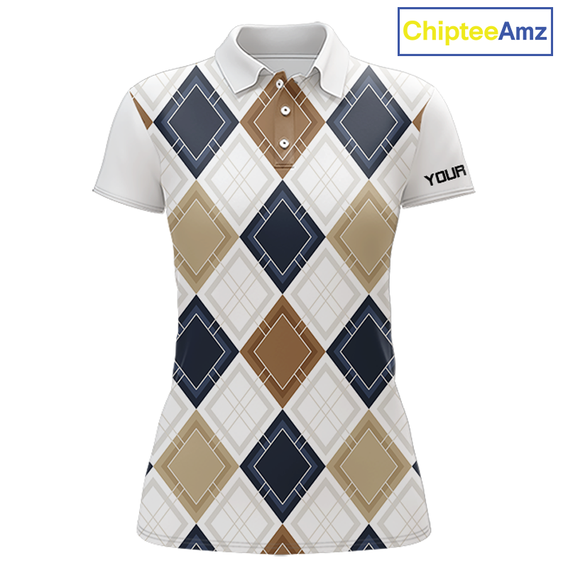 Plaid Womens Golf Polo Shirt Custom Retro Argyle Pattern Team Ladies Golf Tops, Vintage Golf Gift NHN0216