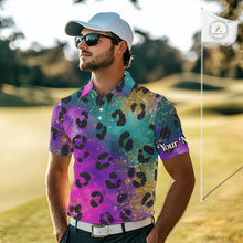 Load image into Gallery viewer, Leopard Mens Golf Polo Shirt Custom Colorful Neon Rainbow Leopard Pattern Team Golf Tops, Golf Gifts NHN0217