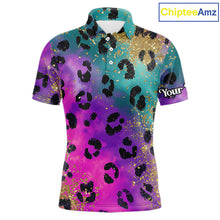 Load image into Gallery viewer, Leopard Mens Golf Polo Shirt Custom Colorful Neon Rainbow Leopard Pattern Team Golf Tops, Golf Gifts NHN0217