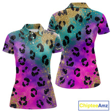 Load image into Gallery viewer, Leopard Womens Golf Polo Shirt Custom Colorful Neon Rainbow Leopard Pattern Team Golf Top, Golf Gifts NHN0217