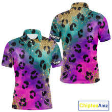 Load image into Gallery viewer, Leopard Mens Golf Polo Shirt Custom Colorful Neon Rainbow Leopard Pattern Team Golf Tops, Golf Gifts NHN0217