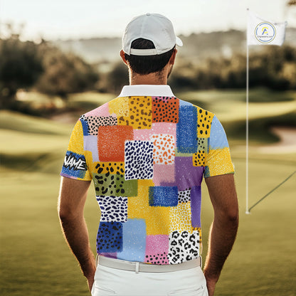 Funny Plaid Mens Golf Polo Shirt Custom Colorful Leopard Square Pattern Team Golf Tops, Golf Gifts NHN0218