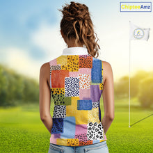 Load image into Gallery viewer, Funny Plaid Womens Sleeveless Golf Polo Shirt Custom Colorful Leopard Square Pattern Team Golf Top NHN0218