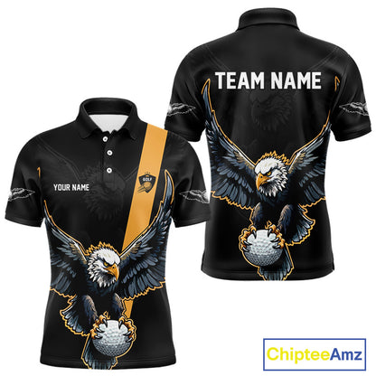 Eagle Mens Golf Polo Shirts Custom Golf Attire For Men, Black And Yellow Team Golf Top Personalized NHN0083