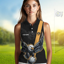 Load image into Gallery viewer, Womens Sleeveless Golf Polo Shirt Custom Eagle Golf Attire For Ladies, Black &amp; Yellow Team Golf Top NHN0083
