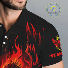 Load image into Gallery viewer, Mens Golf Polo Shirt Custom Phoenix Red Flame Team Golf Tops, Black Golf Outfit For Men NHN0084