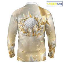 Load image into Gallery viewer, Long Sleeve Golf Polo Shirt Custom Gold Diamond Crystal Golf Ball Custom Name Golf Shirts For Group NHN0220