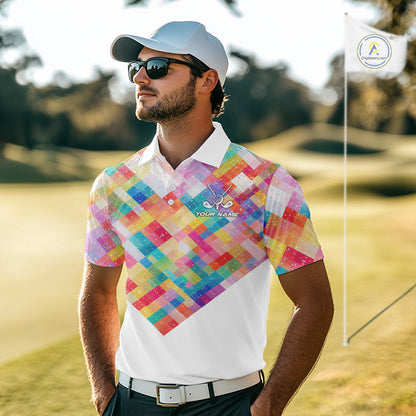 Geometric Pink Mens Golf Polo Shirts Custom Name Golf Shirts For Men Personalized Golf Gifts NHN0089