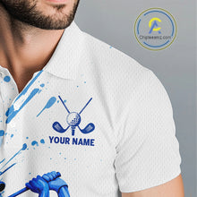 Load image into Gallery viewer, Golf Polo Shirts, Mens Golf Polo Shirts Blue Painting Golfer Custom Name Team Golf Shirt, Golf Gifts NHN0090