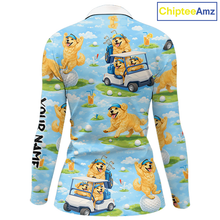Load image into Gallery viewer, Womens Long Sleeve Golf Polo Shirt Custom Funny Golden Retriever Blue Team Golf Tops, Dog Lover Gift NHN0225