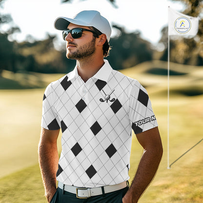 Argyle Mens Golf Polo Shirt Custom Name, Personalized Plaid Golf Shirts For Men NHN0120