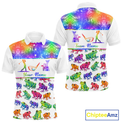 Funny Tie Dye Frog Pattern Mens Golf Polo Shirts Custom Watercolor Golf Attire For Men, Golf Gifts NHN0135