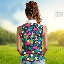 Load image into Gallery viewer, Funny Womens Sleeveless Golf Polo Shirt Custom Tropical Pattern, Flamingo Golf Shirts For Ladies NHN0099