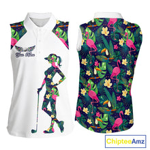 Load image into Gallery viewer, Funny Womens Sleeveless Golf Polo Shirt Custom Tropical Pattern, Flamingo Golf Shirt For Ladies NHN0099