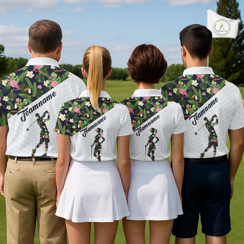 Womens Golf Polo Shirt Custom Toucan Tropical Pattern, Flamingo Golf Shirts For Ladies NHN0192