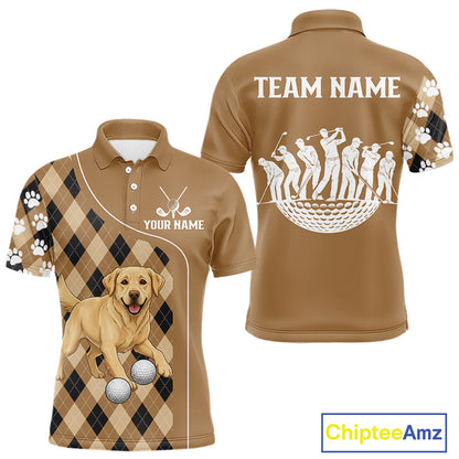 Funny Golden Retriever Mens Golf Polo Shirt Custom Argyle Plaid Pattern Team Golf Tops, Dog Lover Gift NHN0197