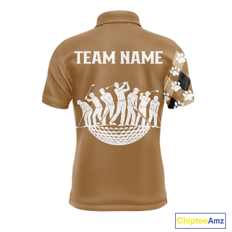 Funny Golden Retriever Mens Golf Polo Shirt Custom Argyle Plaid Pattern Team Golf Tops, Dog Lover Gift NHN0197