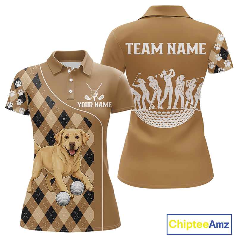 Funny Golden Retriever Womens Golf Polo Shirt Custom Argyle Plaid Pattern Team Golf Tops, Dog Lover NHN0197