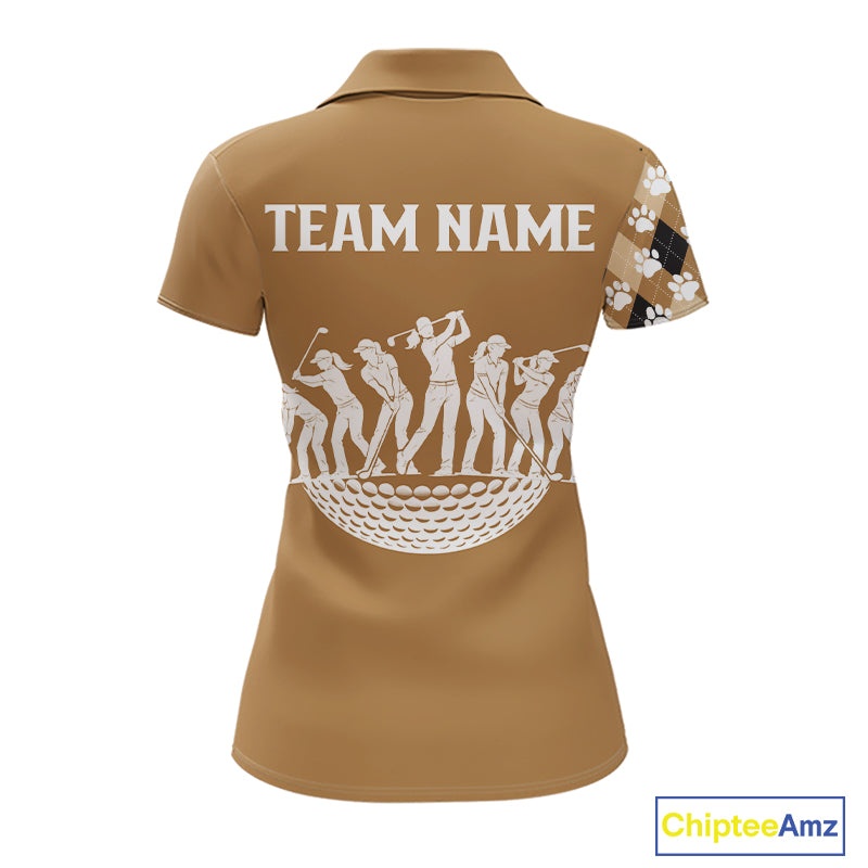 Funny Golden Retriever Womens Golf Polo Shirt Custom Argyle Plaid Pattern Team Golf Tops, Dog Lover NHN0197
