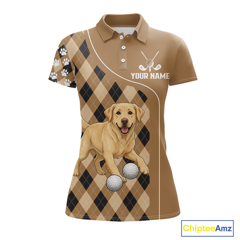 Funny Golden Retriever Womens Golf Polo Shirt Custom Argyle Plaid Pattern Team Golf Tops, Dog Lover NHN0197