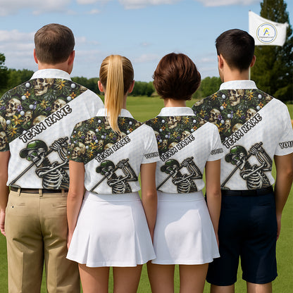 Funny Womens Golf Polo Shirt Custom Green Tropical Pattern Golf Ball Personalized Skull Golf Shirts NHN0071