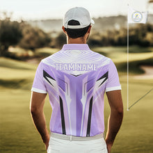 Load image into Gallery viewer, Mens Golf Polo Shirt Purple Geometric Pattern Custom Team Golf Tops For Men, Golf Gifts NHN0199