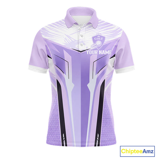 Mens Golf Polo Shirt Purple Geometric Pattern Custom Team Golf Tops For Men, Golf Gifts NHN0199