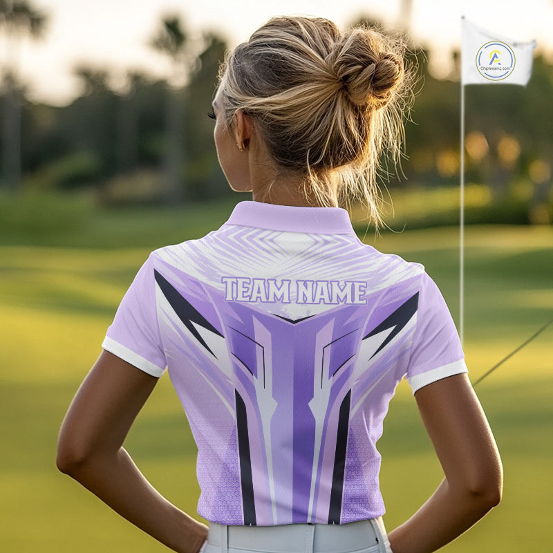 Womens Golf Polo Shirt Purple Geometric Pattern Custom Team Ladies Golf Tops, Golf Gifts NHN0199