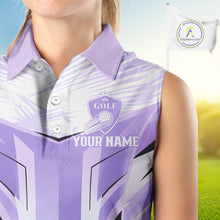 Load image into Gallery viewer, Womens Sleeveless Golf Polo Shirt Purple Geometric Pattern Custom Team Ladies Golf Tops, Golf Gifts NHN0199