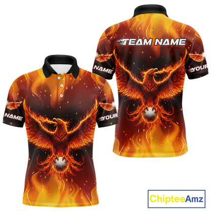 Mens Golf Polo Shirt Custom Phoenix Red Flame Team Golf Tops, White Golf Outfit For Men NHN0077