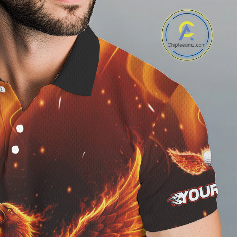 Mens Golf Polo Shirt Custom Phoenix Red Flame Team Golf Tops, White Golf Outfit For Men NHN0077