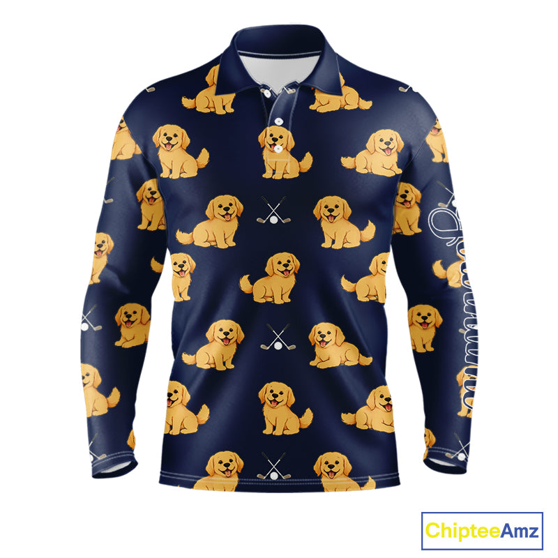 Funny Golden Retriever Long Sleeve Golf Polo Shirt Custom Team Mens Golf Tops, Dog Lover Gift Nhn0214