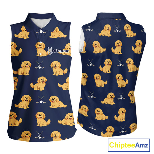 Funny Golden Retriever Womens Sleeveless Golf Polo Shirt Custom Team Ladies Golf Tops, Dog Lover Gift Nhn0214