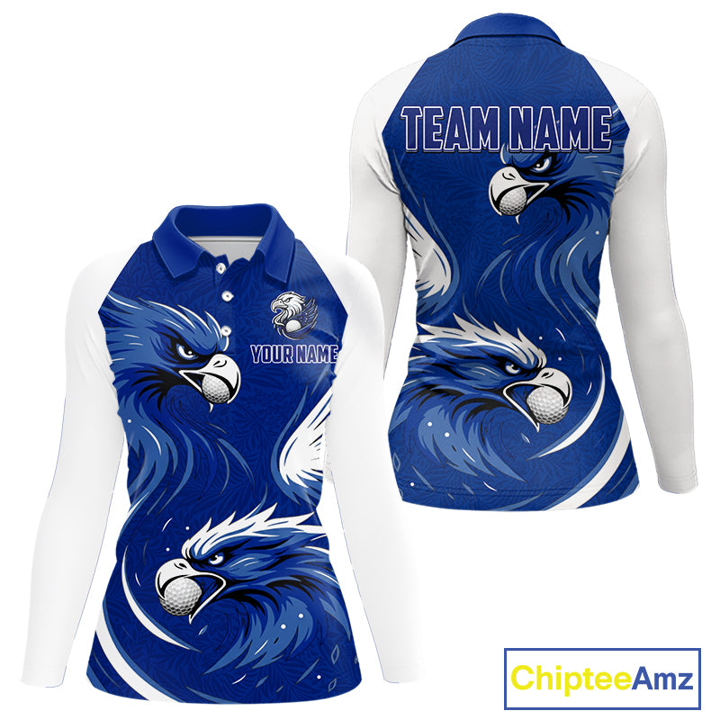 Womens Long Sleeve Golf Polo Shirt Custom Blue Eagle Golf Shirts For Team, Golf Top For Ladies NHN0081