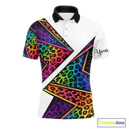 Rainbow Mens Golf Polo Shirt Leopard Print Pattern Custom Golf Ball Team Golf Tops, Golf Gifts NHN0226