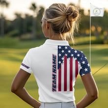 Load image into Gallery viewer, American Flag Womens Golf Polo Shirt Custom Red, White And Blue Team Golf Jersey, Patriotic Golf Shirts NHN0118