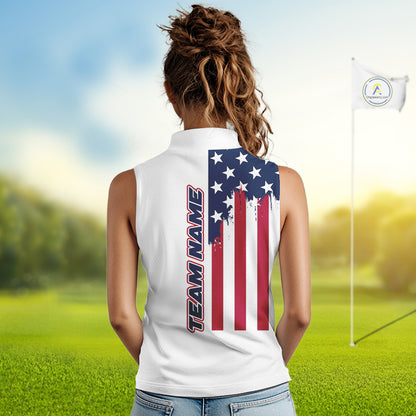 American Flag Womens Sleeveless Golf Polo Shirt Custom Red, White And Blue Patriotic Team Golf Jersey NHN0118