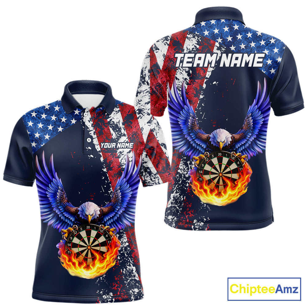 Custom US Flag Eagle Flame Darts Shirt for Men Darts Team Jerseys Dartboard Shirt NNT270