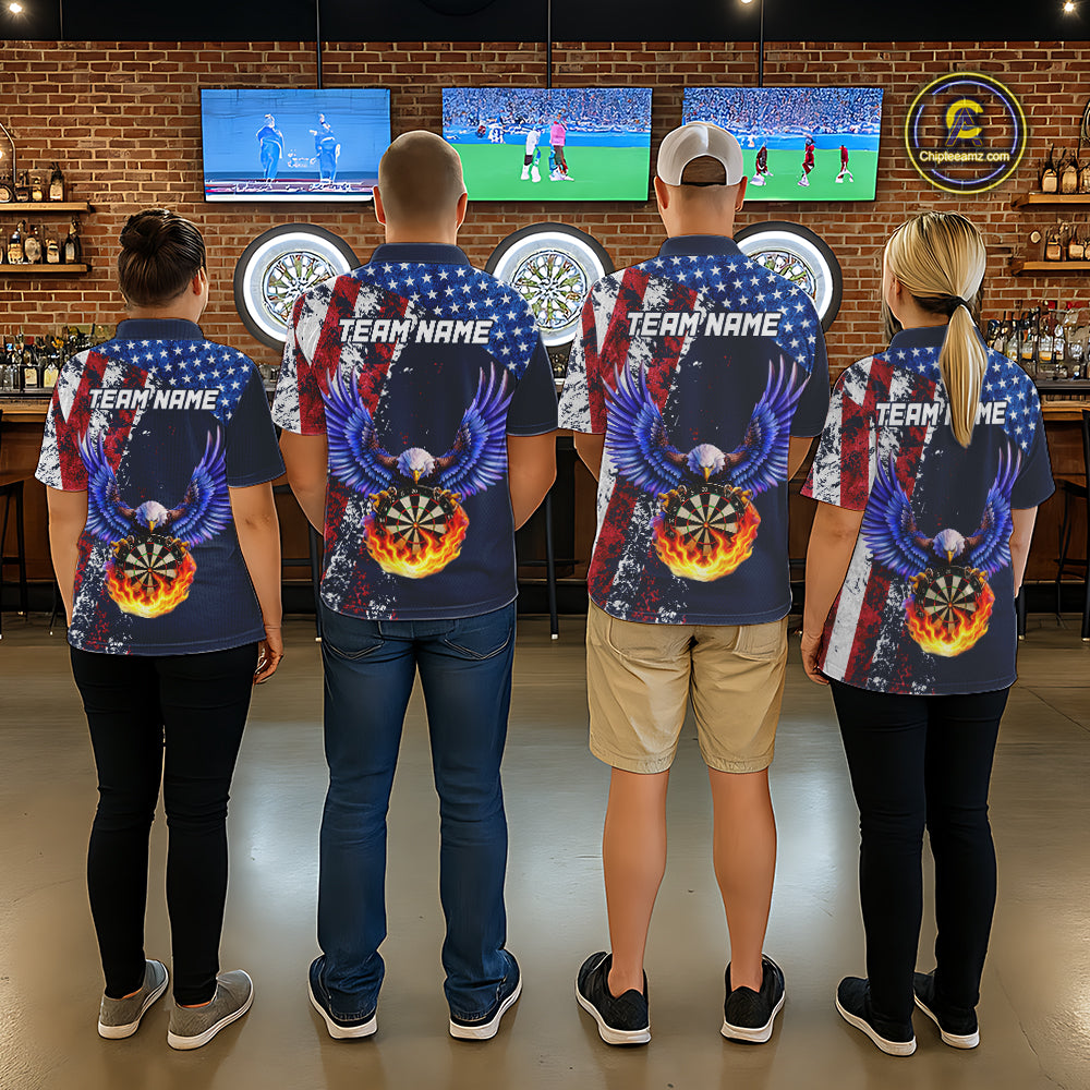 Custom US Flag Eagle Flame Darts Shirt for Men Darts Team Jerseys Dartboard Shirt NNT270