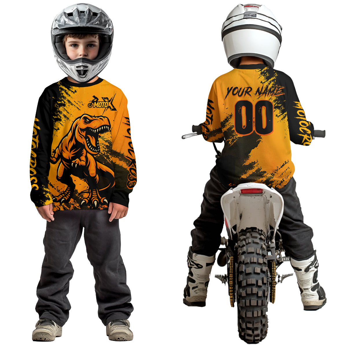 Orange Dinosaur Motocross Jersey Dirt Bike Shirts for Men Kid Women Racing Jersey XM417