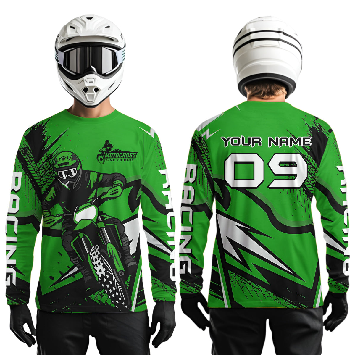 Green Custom Motocross Jersey Men Women Kid Dirt Bike Shirts Off road Riding Shirt XM465
