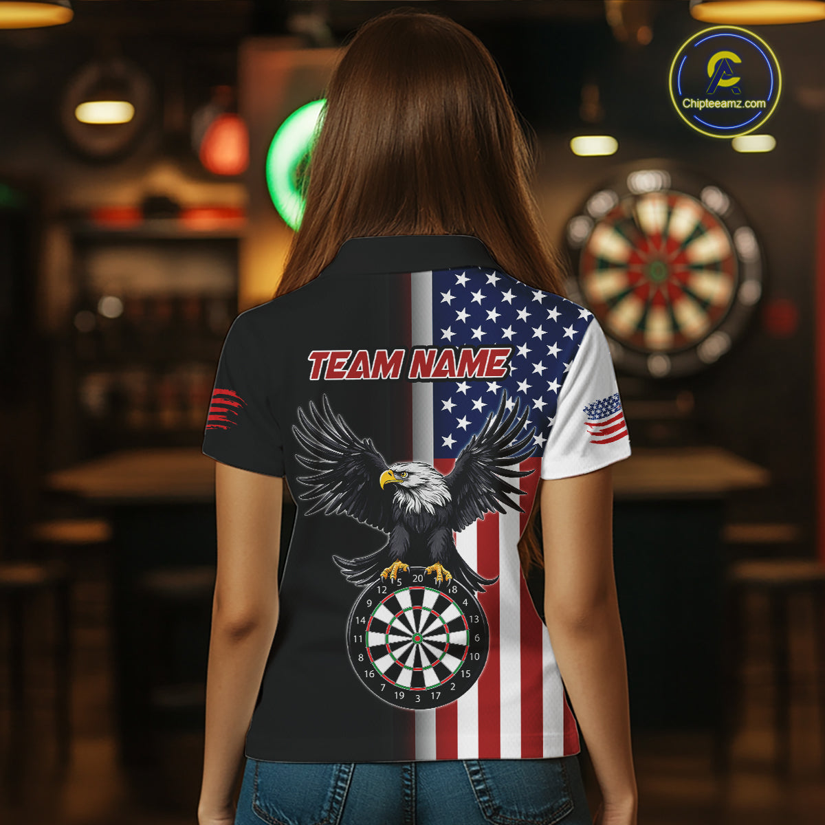 Custom American Flag Eagle Darts Shirt for Women Darts Team Jerseys Dartboard Shirt Dart League NNT268