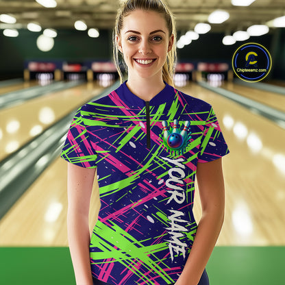 Custom Bowling Shirts for Team Women Men Custom Bowling Polo and 1/4 Zip Shirt MBL227